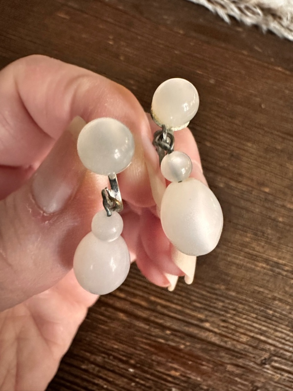 Vintage White Drop Bead Dangle pierced Earrings